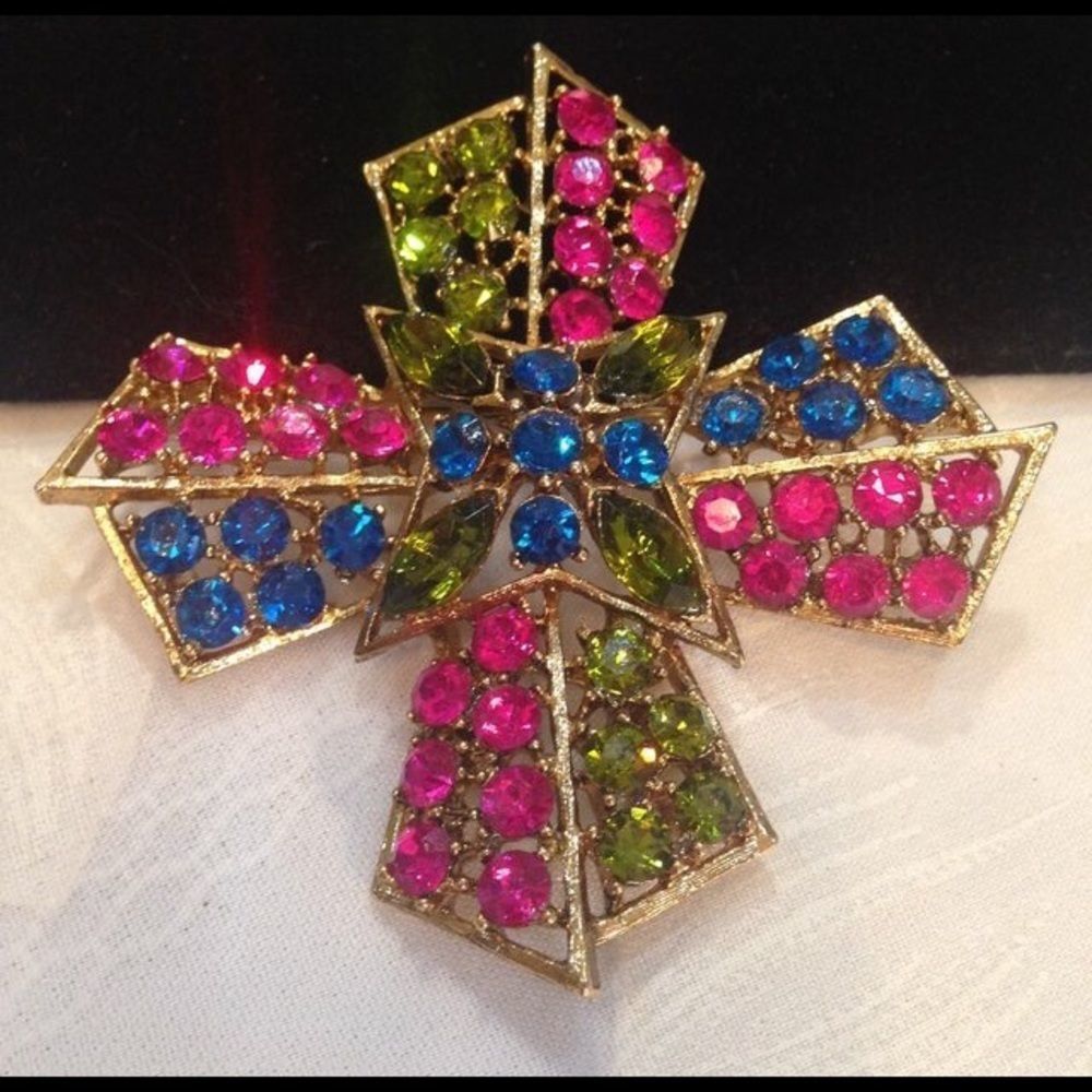 Vintage Multi-Color Rhinestone Brooch